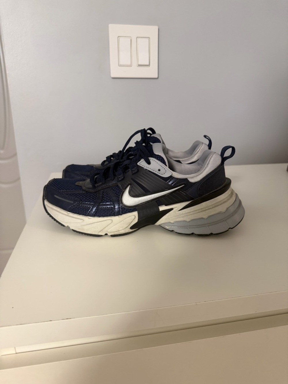 Nike Women's Navy, Silver & White Chunky Running Sneakers